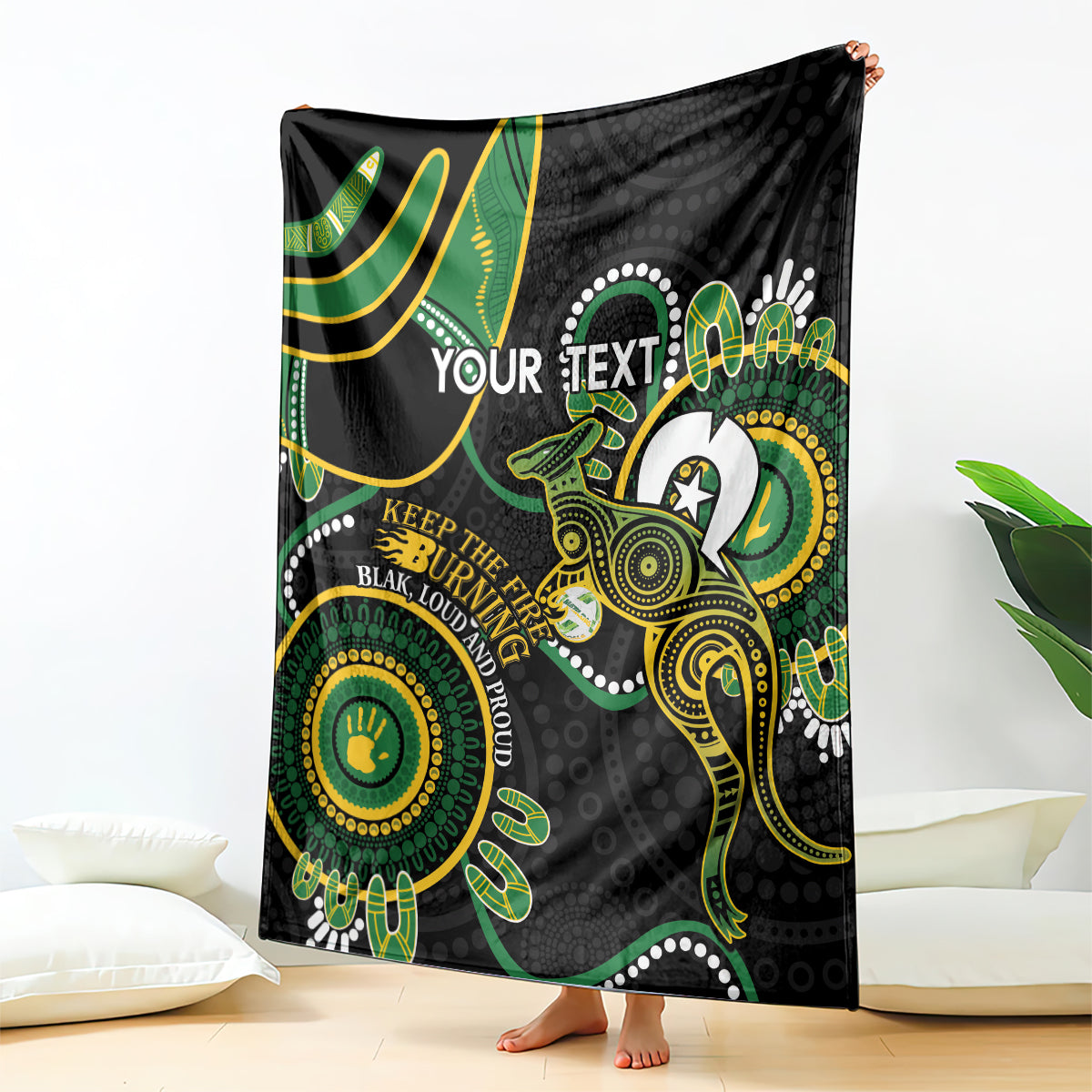 Custom Matildas NAIDOC Week Blanket Australia Kangaroo Keep The Fire Burning - Black