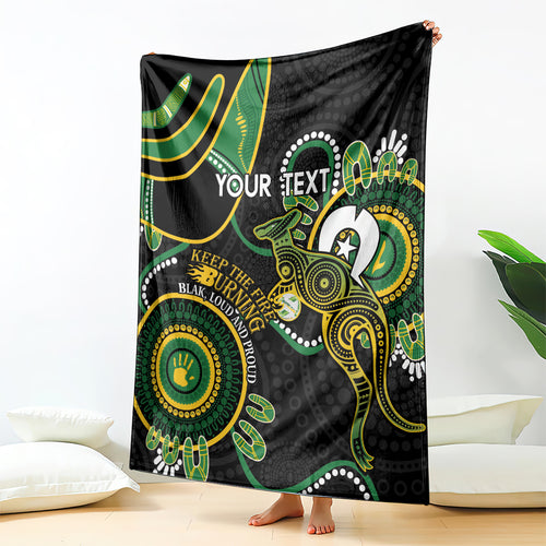 Custom Matildas NAIDOC Week Blanket Australia Kangaroo Keep The Fire Burning - Black