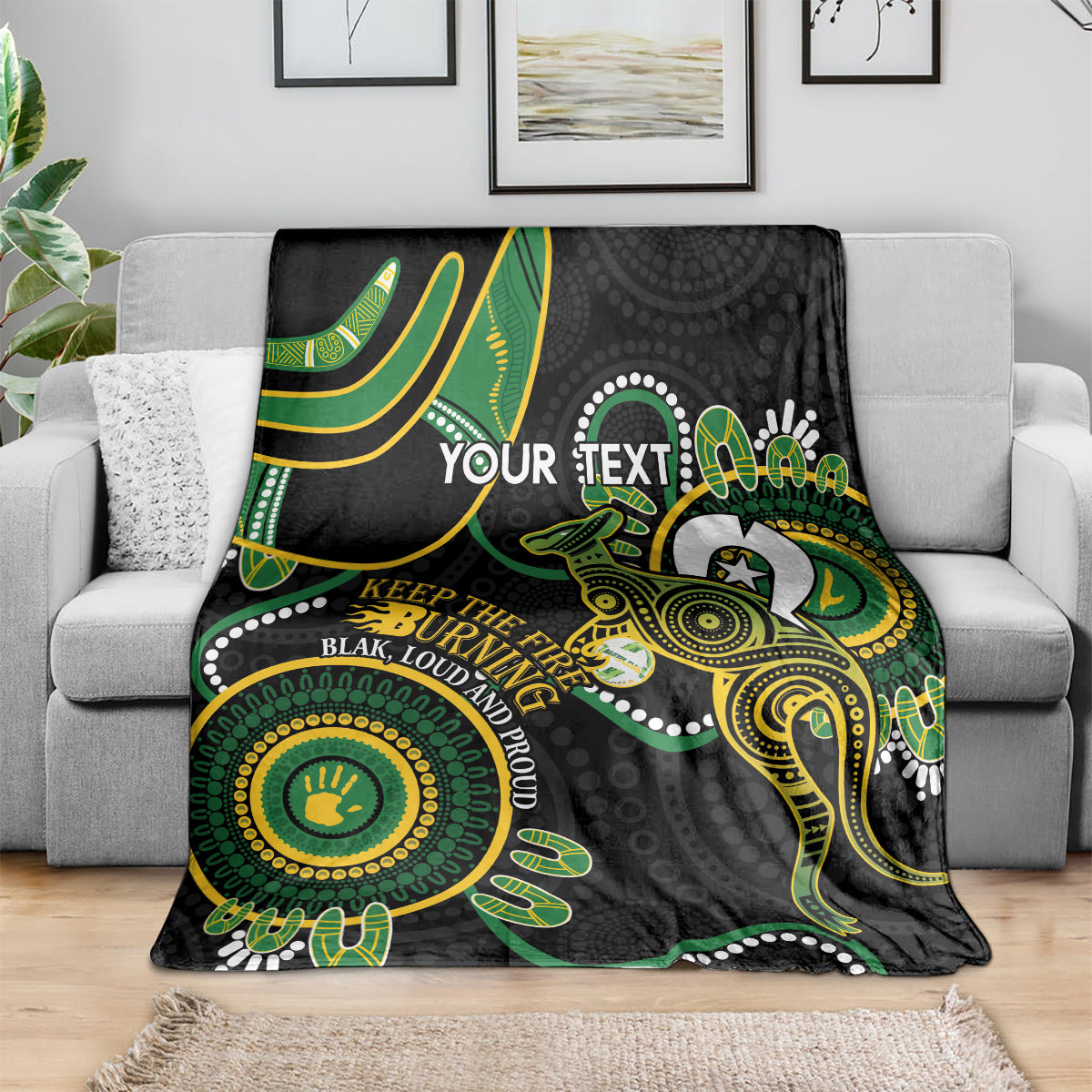 Custom Matildas NAIDOC Week Blanket Australia Kangaroo Keep The Fire Burning - Black