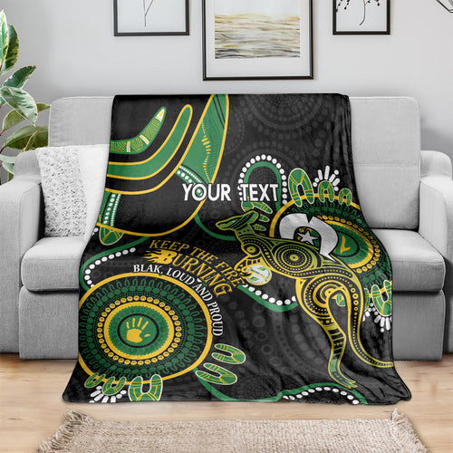 Custom Matildas NAIDOC Week Blanket Australia Kangaroo Keep The Fire Burning - Black
