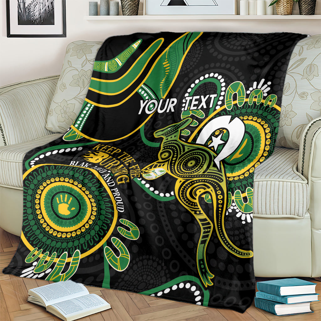 Custom Matildas NAIDOC Week Blanket Australia Kangaroo Keep The Fire Burning - Black