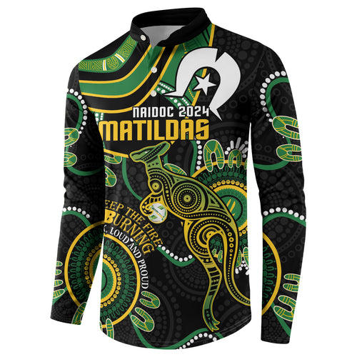 Custom Matildas NAIDOC Week Button Sweatshirt Australia Kangaroo Keep The Fire Burning - Black