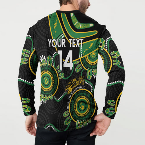 Custom Matildas NAIDOC Week Button Sweatshirt Australia Kangaroo Keep The Fire Burning - Black