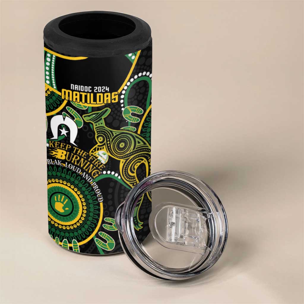 Matildas NAIDOC Week 4 in 1 Can Cooler Tumbler Australia Kangaroo Keep The Fire Burning - Black