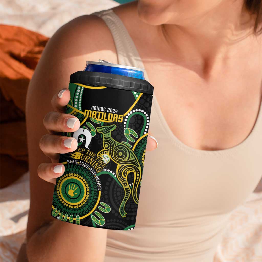 Matildas NAIDOC Week 4 in 1 Can Cooler Tumbler Australia Kangaroo Keep The Fire Burning - Black