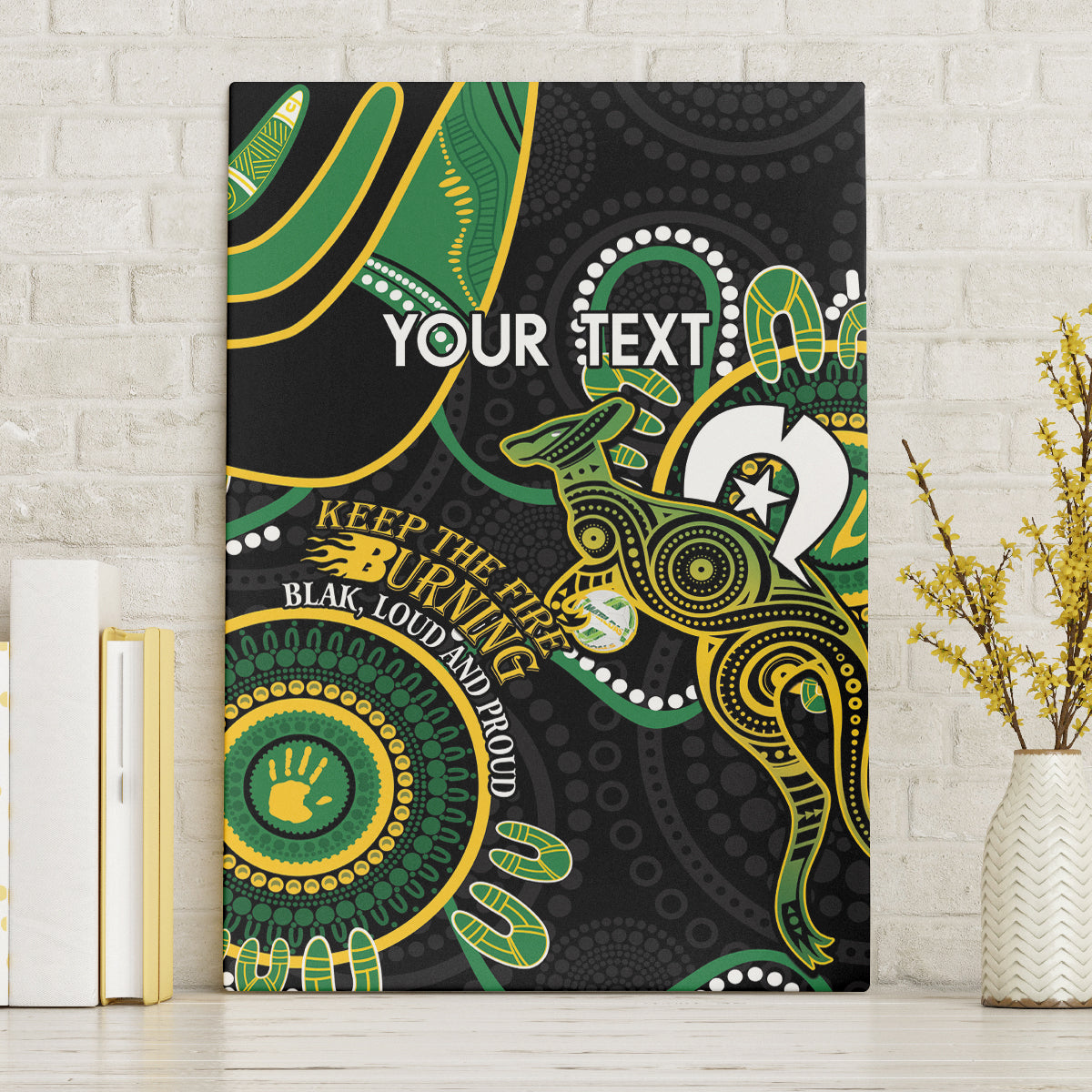 Custom Matildas NAIDOC Week Canvas Wall Art Australia Kangaroo Keep The Fire Burning - Black