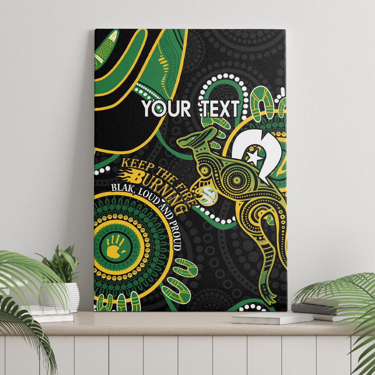 Custom Matildas NAIDOC Week Canvas Wall Art Australia Kangaroo Keep The Fire Burning - Black