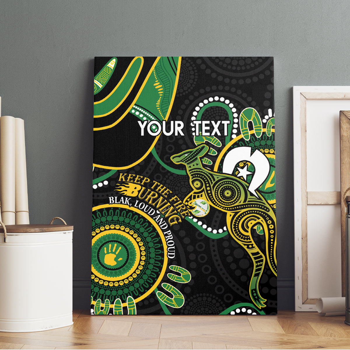 Custom Matildas NAIDOC Week Canvas Wall Art Australia Kangaroo Keep The Fire Burning - Black