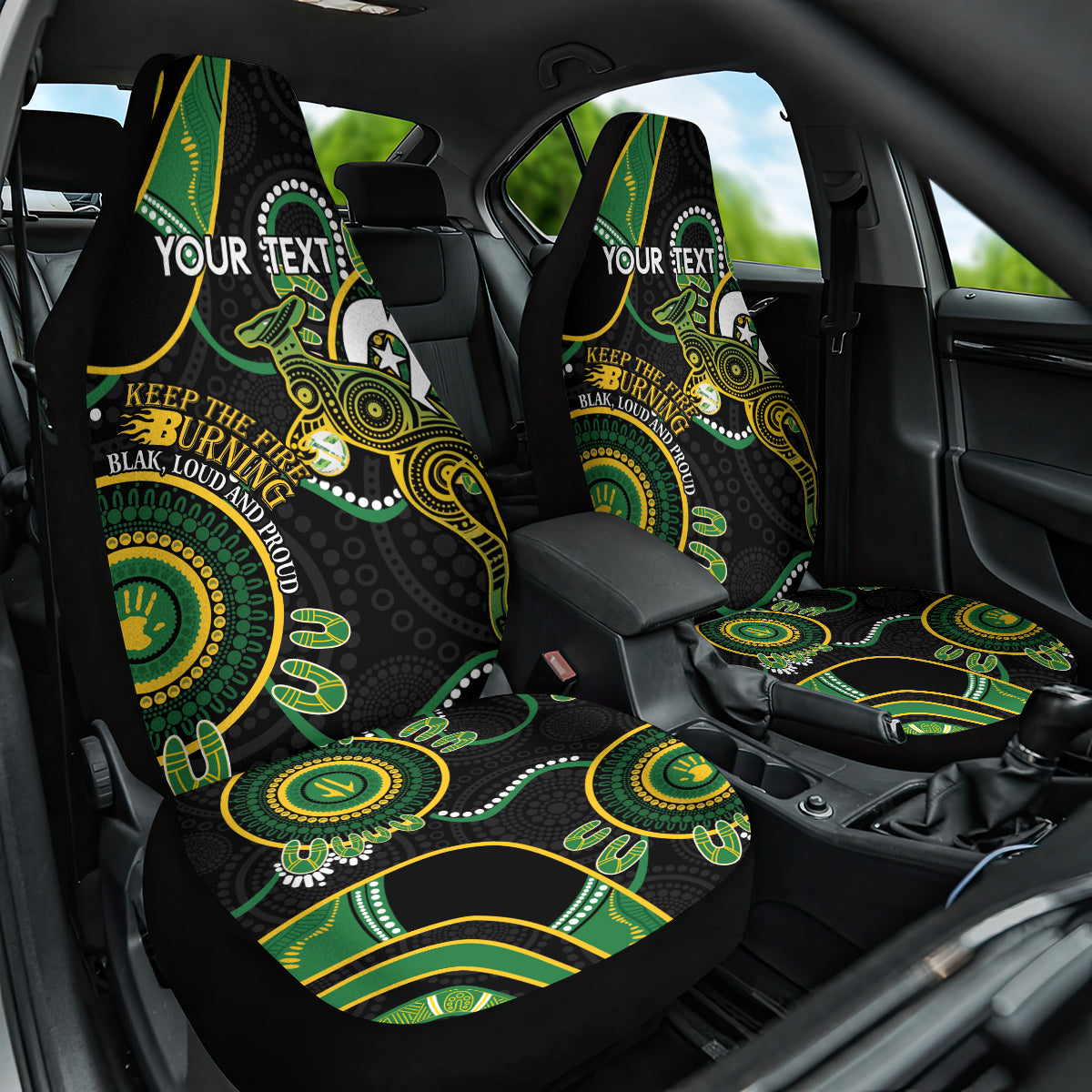 Custom Matildas NAIDOC Week Car Seat Cover Australia Kangaroo Keep The Fire Burning - Black