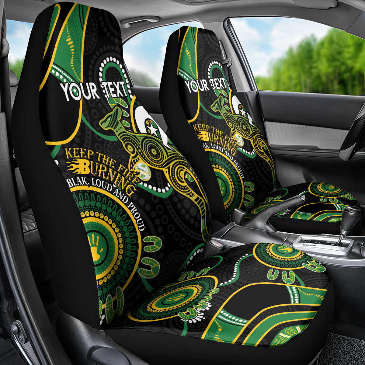 Custom Matildas NAIDOC Week Car Seat Cover Australia Kangaroo Keep The Fire Burning - Black
