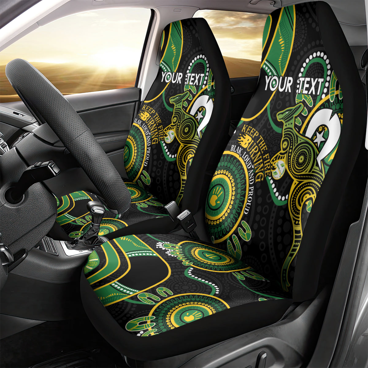 Custom Matildas NAIDOC Week Car Seat Cover Australia Kangaroo Keep The Fire Burning - Black