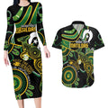 Custom Matildas NAIDOC Week Couples Matching Long Sleeve Bodycon Dress and Hawaiian Shirt Australia Kangaroo Keep The Fire Burning - Black