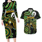 Custom Matildas NAIDOC Week Couples Matching Long Sleeve Bodycon Dress and Hawaiian Shirt Australia Kangaroo Keep The Fire Burning - Black