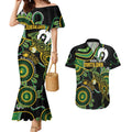 Custom Matildas NAIDOC Week Couples Matching Mermaid Dress and Hawaiian Shirt Australia Kangaroo Keep The Fire Burning - Black
