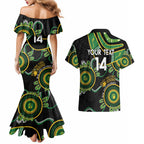 Custom Matildas NAIDOC Week Couples Matching Mermaid Dress and Hawaiian Shirt Australia Kangaroo Keep The Fire Burning - Black