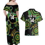 Custom Matildas NAIDOC Week Couples Matching Off Shoulder Maxi Dress and Hawaiian Shirt Australia Kangaroo Keep The Fire Burning - Black