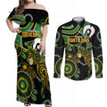 Custom Matildas NAIDOC Week Couples Matching Off Shoulder Maxi Dress and Long Sleeve Button Shirt Australia Kangaroo Keep The Fire Burning - Black
