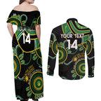 Custom Matildas NAIDOC Week Couples Matching Off Shoulder Maxi Dress and Long Sleeve Button Shirt Australia Kangaroo Keep The Fire Burning - Black