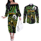 Custom Matildas NAIDOC Week Couples Matching Off The Shoulder Long Sleeve Dress and Long Sleeve Button Shirt Australia Kangaroo Keep The Fire Burning - Black