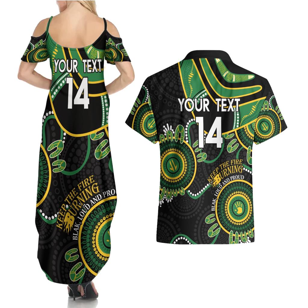 Custom Matildas NAIDOC Week Couples Matching Summer Maxi Dress and Hawaiian Shirt Australia Kangaroo Keep The Fire Burning - Black