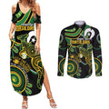 Custom Matildas NAIDOC Week Couples Matching Summer Maxi Dress and Long Sleeve Button Shirt Australia Kangaroo Keep The Fire Burning - Black