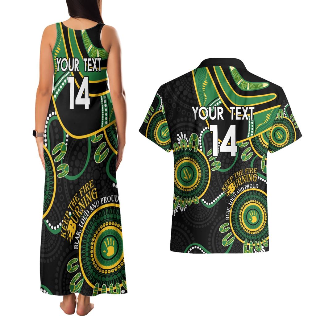 Custom Matildas NAIDOC Week Couples Matching Tank Maxi Dress and Hawaiian Shirt Australia Kangaroo Keep The Fire Burning - Black