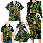 Custom Matildas NAIDOC Week Family Matching Long Sleeve Bodycon Dress and Hawaiian Shirt Australia Kangaroo Keep The Fire Burning - Black