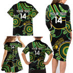 Custom Matildas NAIDOC Week Family Matching Long Sleeve Bodycon Dress and Hawaiian Shirt Australia Kangaroo Keep The Fire Burning - Black