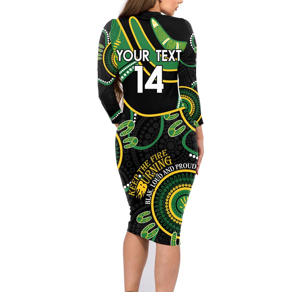 Custom Matildas NAIDOC Week Family Matching Long Sleeve Bodycon Dress and Hawaiian Shirt Australia Kangaroo Keep The Fire Burning - Black