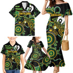 Custom Matildas NAIDOC Week Family Matching Mermaid Dress and Hawaiian Shirt Australia Kangaroo Keep The Fire Burning - Black