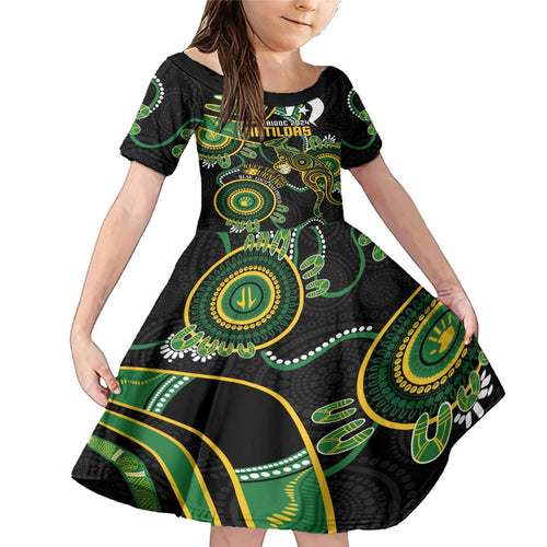 Custom Matildas NAIDOC Week Family Matching Mermaid Dress and Hawaiian Shirt Australia Kangaroo Keep The Fire Burning - Black