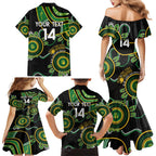 Custom Matildas NAIDOC Week Family Matching Mermaid Dress and Hawaiian Shirt Australia Kangaroo Keep The Fire Burning - Black