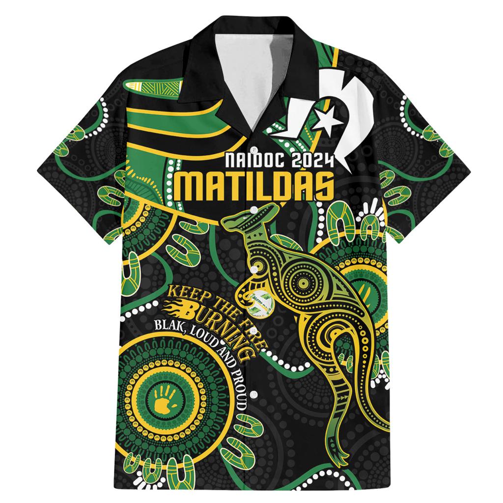 Custom Matildas NAIDOC Week Family Matching Mermaid Dress and Hawaiian Shirt Australia Kangaroo Keep The Fire Burning - Black