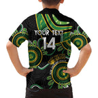 Custom Matildas NAIDOC Week Family Matching Off The Shoulder Long Sleeve Dress and Hawaiian Shirt Australia Kangaroo Keep The Fire Burning - Black
