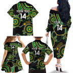 Custom Matildas NAIDOC Week Family Matching Off The Shoulder Long Sleeve Dress and Hawaiian Shirt Australia Kangaroo Keep The Fire Burning - Black