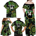 Custom Matildas NAIDOC Week Family Matching Off Shoulder Maxi Dress and Hawaiian Shirt Australia Kangaroo Keep The Fire Burning - Black