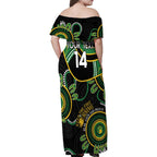 Custom Matildas NAIDOC Week Family Matching Off Shoulder Maxi Dress and Hawaiian Shirt Australia Kangaroo Keep The Fire Burning - Black