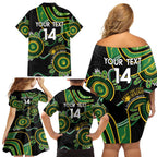 Custom Matildas NAIDOC Week Family Matching Off Shoulder Short Dress and Hawaiian Shirt Australia Kangaroo Keep The Fire Burning - Black