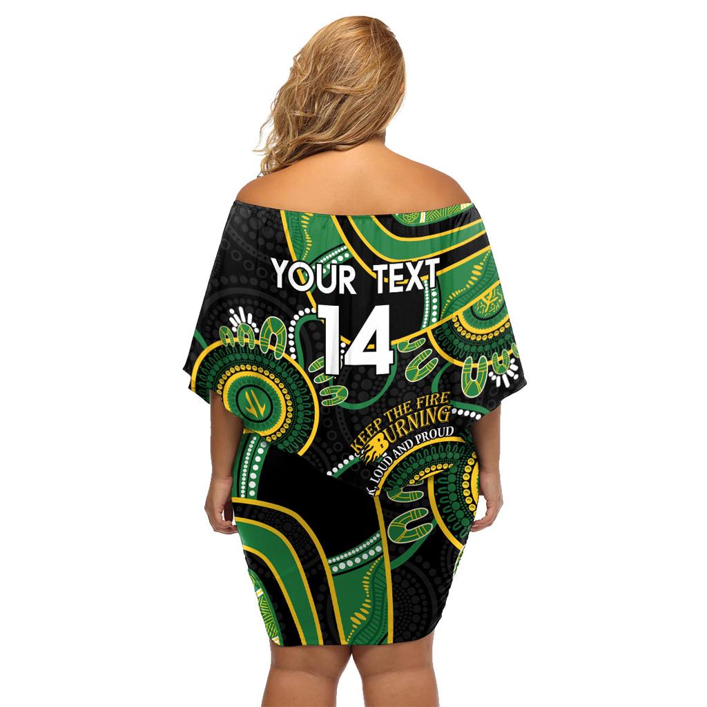 Custom Matildas NAIDOC Week Family Matching Off Shoulder Short Dress and Hawaiian Shirt Australia Kangaroo Keep The Fire Burning - Black