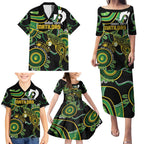 Custom Matildas NAIDOC Week Family Matching Puletasi and Hawaiian Shirt Australia Kangaroo Keep The Fire Burning - Black