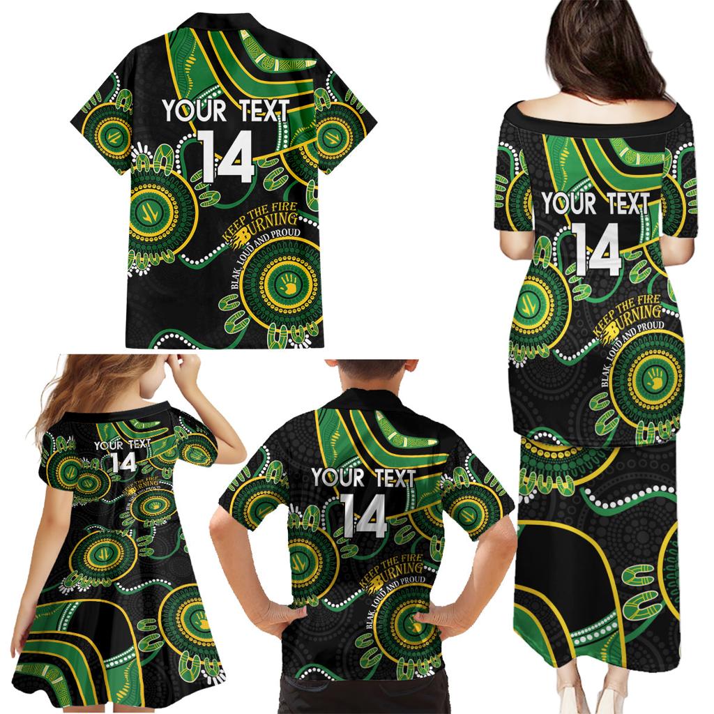 Custom Matildas NAIDOC Week Family Matching Puletasi and Hawaiian Shirt Australia Kangaroo Keep The Fire Burning - Black