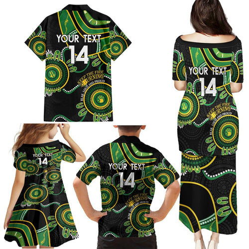 Custom Matildas NAIDOC Week Family Matching Puletasi and Hawaiian Shirt Australia Kangaroo Keep The Fire Burning - Black