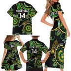 Custom Matildas NAIDOC Week Family Matching Short Sleeve Bodycon Dress and Hawaiian Shirt Australia Kangaroo Keep The Fire Burning - Black