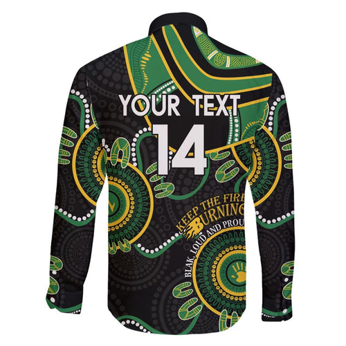 Custom Matildas NAIDOC Week Family Matching Short Sleeve Bodycon Dress and Hawaiian Shirt Australia Kangaroo Keep The Fire Burning - Black