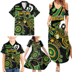 Custom Matildas NAIDOC Week Family Matching Summer Maxi Dress and Hawaiian Shirt Australia Kangaroo Keep The Fire Burning - Black