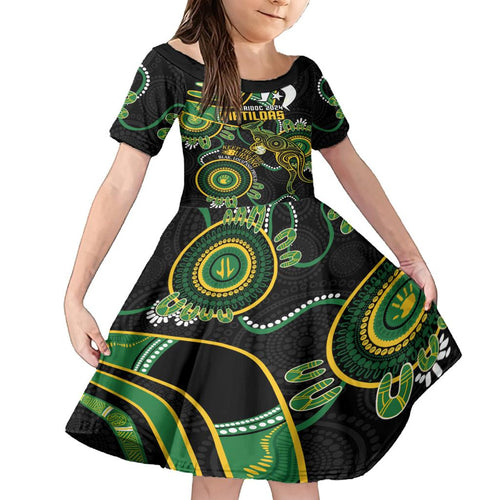 Custom Matildas NAIDOC Week Family Matching Summer Maxi Dress and Hawaiian Shirt Australia Kangaroo Keep The Fire Burning - Black