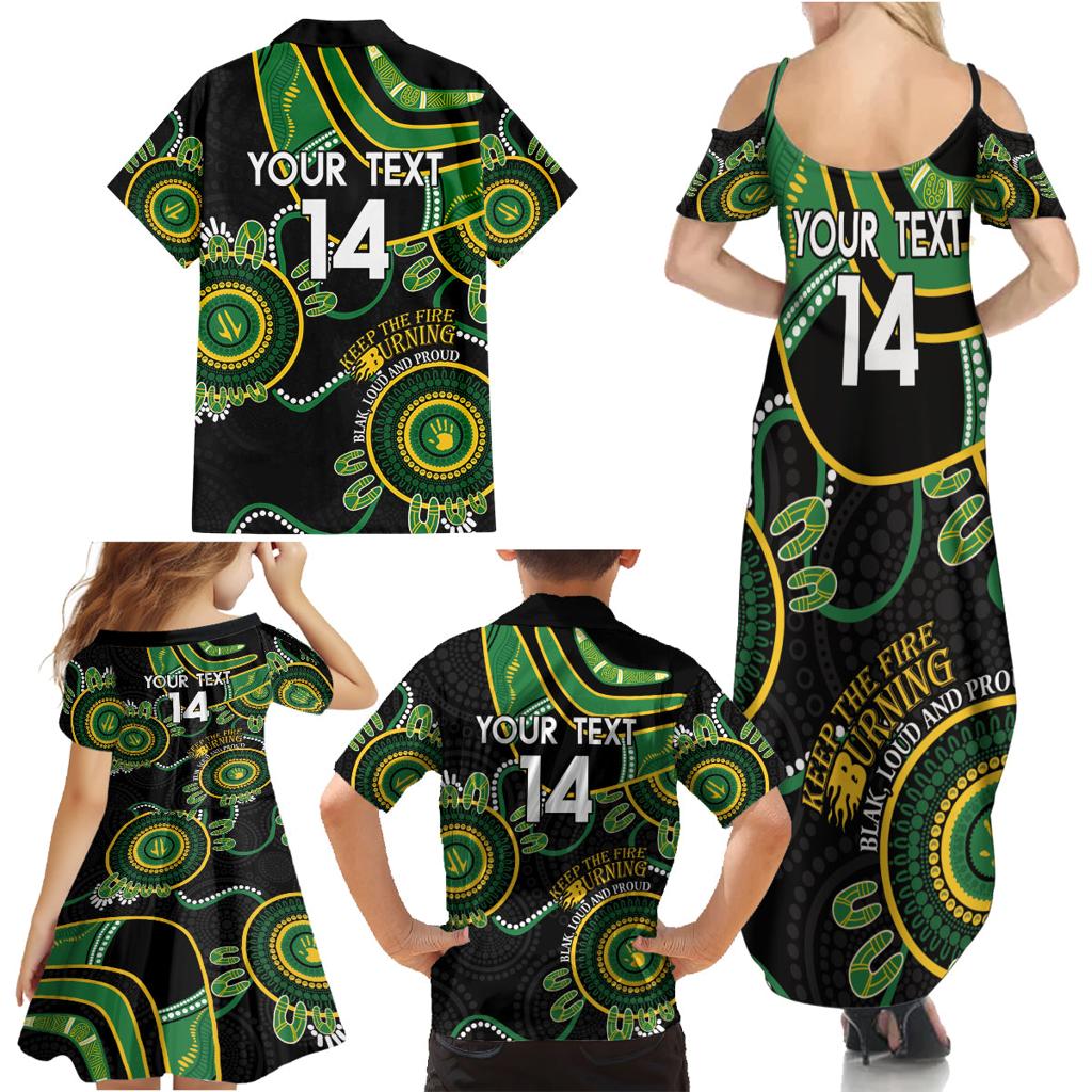 Custom Matildas NAIDOC Week Family Matching Summer Maxi Dress and Hawaiian Shirt Australia Kangaroo Keep The Fire Burning - Black