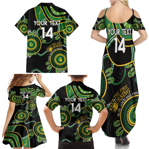 Custom Matildas NAIDOC Week Family Matching Summer Maxi Dress and Hawaiian Shirt Australia Kangaroo Keep The Fire Burning - Black