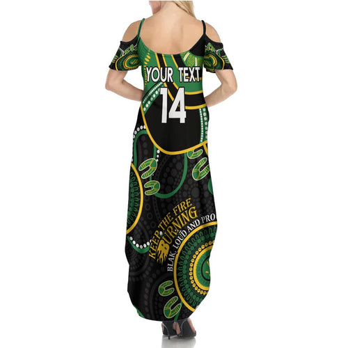 Custom Matildas NAIDOC Week Family Matching Summer Maxi Dress and Hawaiian Shirt Australia Kangaroo Keep The Fire Burning - Black