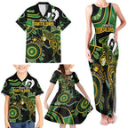 Custom Matildas NAIDOC Week Family Matching Tank Maxi Dress and Hawaiian Shirt Australia Kangaroo Keep The Fire Burning - Black